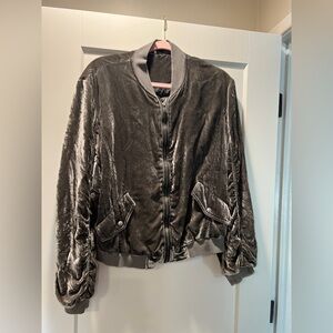 Free people Rushed Grey Velour Bomber Jacket